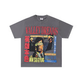25ss cross-border foreign trade VALL trendy high street retro washed distressed street style direct-print rhinestone short-sleeve unisex T-shirt