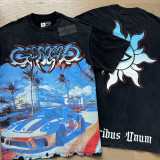 Cross-border foreign trade skull rock band vintage washed short-sleeve T-shirt, casual loose fit, unisex couple's base shirt, trendy