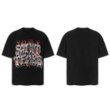 25ss cross-border European and American trendy brand high street loose casual retro short-sleeve T-shirt for men and women with printed letter and portrait designs