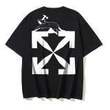 25ss American style trendy brand high-quality off-shoulder short-sleeve T-shirt with melting arrow gradient starry sky ink splatter design for men and women