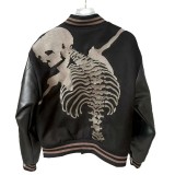 25ss cross-border foreign trade American fashion high street retro skull embroidery hip-hop street loose padded baseball jacket for men and women