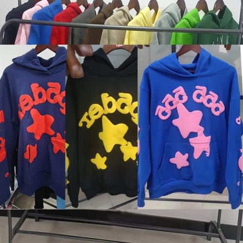 Overseas original heavyweight 450G thick fleece hoodie with foam-printed spider design for men and women Sp5der hoodie