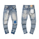 Cross-border European and American Purple Brand jeans, washed, distressed, vintage, ripped, with splatter paint, cool and stylish, Amiri American style