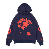 25ss high-quality Sp555der trendy high street style rhinestone embossed letter spider web hoodie for men and women