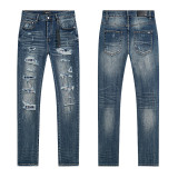 Cross-border European and American Purple Brand jeans, washed, distressed, vintage, ripped, with splatter paint, cool and stylish, Amiri American style