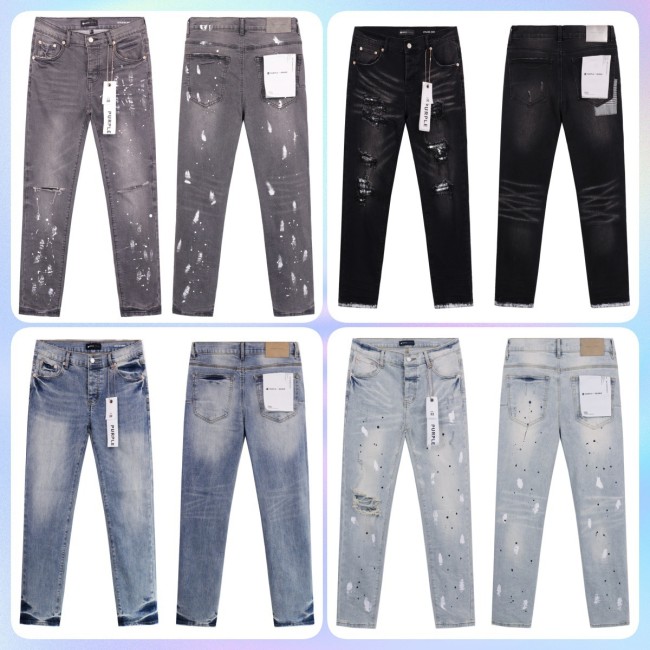 Cross-border American fashion Purple Brand straight-leg jeans, washed, distressed, vintage, ripped, cool and stylish American style