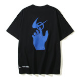 Wholesale high-quality foreign trade trendy brand off-shoulder short-sleeve T-shirts with melting arrow gradient starry sky splatter ink design, couple style