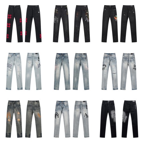 26ss cross-border foreign trade European and American trendy brand street style splattered paint ripped casual embroidered slim straight jeans for men