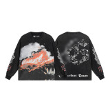 25ss cross-border foreign trade GOD American style trendy brand high street washed distressed loose casual long-sleeve T-shirt unisex