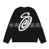 23S STU new knitted sweater with curved letter print, unisex, suitable for couples, versatile, pure cotton, long sleeve