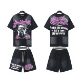 NFC's new American-style trendy brand Hellstar T-shirt with washed print, short-sleeved summer set with shorts