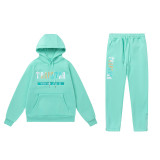 Trapstar's new rainbow gradient letter tiger head embroidery unisex hooded sports sweatshirt and jogger pants set