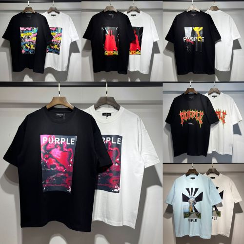25ss Summer New Purple Trendy High Street Retro Printed Heavyweight Casual Short Sleeve T-Shirt Unisex