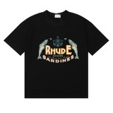 25ss cross-border European and American trendy brand RHUDE character, coconut tree, and letter print American style short-sleeve T-shirt, unisex