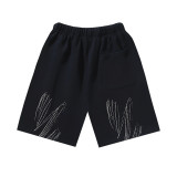 Brushed fleece 450g double logo print OW shorts, new summer style, European and American trendy brand, plus size knee-length shorts