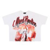 MIXED EMOTION High-Quality Fashionable High-Street Angel Rhinestone Vintage Loose-Fit Short-Sleeve Full-Print Unisex T-Shirt