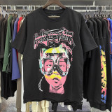 Cross-border foreign trade high street heavy-duty washed distressed worker head print Hell Star round neck short-sleeve T-shirt for summer