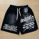 New summer style washed distressed casual shorts with flame print, trendy brand Hell Star men's knee-length shorts
