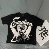 Foreign Trade Wholesale MIXED EMOTION Hip-Hop High Street Fashion Brand Cartoon Pattern Graffiti Drop Shoulder Couple Short Sleeve T-Shirt