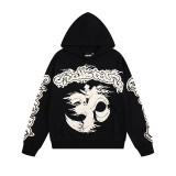 25ss American high street fashion brand HELL street heavy print terry sweatshirt casual sports hooded set for men and women