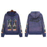 American high street fashion brand washed and distressed heavy-duty printed hoodie and shorts set for men and women couples