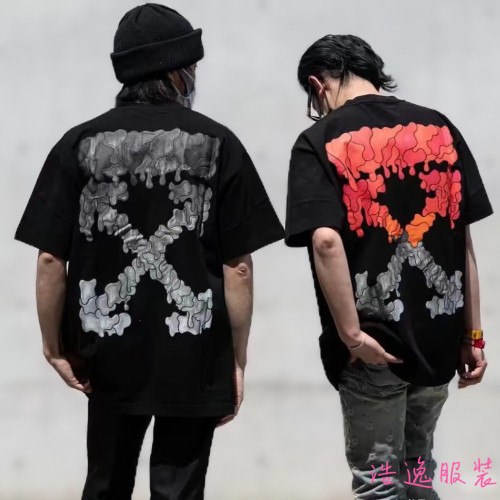 25ss high-quality OFF OW trendy high street arrow print summer short-sleeve casual loose T-shirt for men and women couples