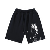 Brushed fleece 450g double logo print OW shorts, new summer style, European and American trendy brand, plus size knee-length shorts