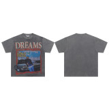 High-end American hip-hop couple's T-shirt, heavy-duty washed and distressed, West Coast rap short-sleeve, trendy basic style