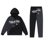 Trapstar's new rainbow gradient letter tiger head embroidery unisex hooded sports sweatshirt and jogger pants set