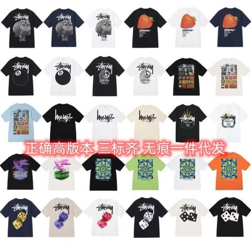 Summer trendy brand short-sleeve T-shirt with dice, black eight, and ice cream designs, basic American style couple's wear for summer