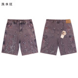 Hellstar Shorts American fashion brand loose casual denim shorts with rhinestone wash, INS knee-length shorts for men and women