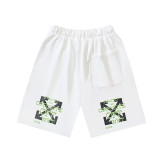Brushed fleece 450g double logo print OW shorts, new summer style, European and American trendy brand, plus size knee-length shorts