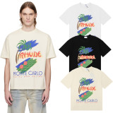 25ss cross-border European and American trendy brand RHUDE character, coconut tree, and letter print American style short-sleeve T-shirt, unisex