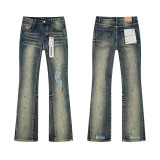 Cross-border European and American Purple Brand jeans, washed, distressed, vintage, ripped, with splatter paint, cool and stylish, Amiri American style