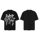 25ss cross-border European and American trendy brand high street loose casual retro short-sleeve T-shirt for men and women with printed letter and portrait designs