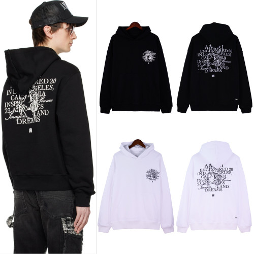 AMIRI American fashion brand washed casual logo embroidered hoodie with lettering, loose fit, unisex