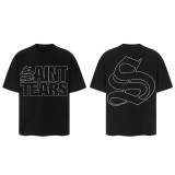 25ss cross-border European and American trendy brand high street loose casual retro short-sleeve T-shirt for men and women with printed letter and portrait designs