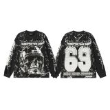 25ss Cross-Border Foreign Trade Hellstar American Style Trendy Brand High Street Washed Distressed Vintage Print Long Sleeve T-Shirt