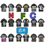 NFC Chip Hell Star HEEL Washed Vintage American Style Printed Short Sleeve T-Shirt