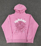 Popular foreign trade item: heavy-duty hoodie with spider web print, trendy brand, loose fit, fleece-lined sp5der sweatshirt and pants for men, in stock