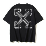 25ss American style trendy brand high-quality off-shoulder short-sleeve T-shirt with melting arrow gradient starry sky ink splatter design for men and women