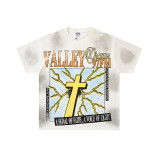 25ss cross-border foreign trade VALL trendy high street retro washed distressed street style direct-print rhinestone short-sleeve unisex T-shirt