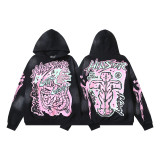 Hellstar European and American fashion brand high street vintage washed distressed printed street style loose hoodie for men and women