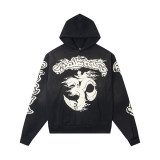 Hellstar European and American fashion brand high street vintage washed distressed printed street style loose hoodie for men and women