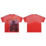High-end American hip-hop couple's T-shirt, heavy-duty washed and distressed, West Coast rap short-sleeve, trendy basic style