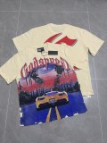 26ss cross-border foreign trade European and American trendy brand GOD high street washed distressed printed spliced vintage short-sleeve T-shirt for men and women