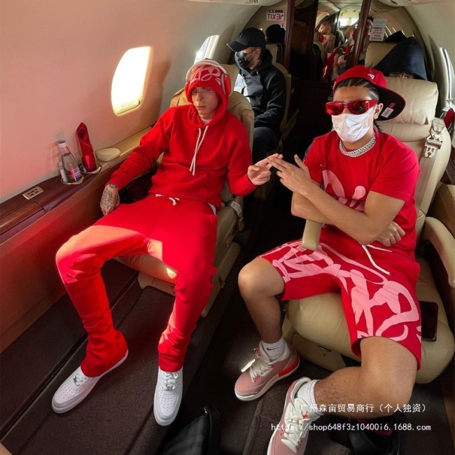 SynaWord American Style Loose Sweatshirt Hoodie Sweatpants Y2K Unisex Trendy Hip-Hop Street Couple Casual Set