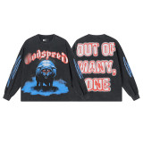 25ss cross-border foreign trade GOD American style trendy brand high street washed distressed loose casual long-sleeve T-shirt unisex