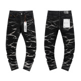 Cross-border European and American Purple Brand jeans, washed, distressed, vintage, ripped, with splatter paint, cool and stylish, Amiri American style