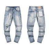 Cross-border European and American Purple Brand jeans, washed, distressed, vintage, ripped, with splatter paint, cool and stylish, Amiri American style